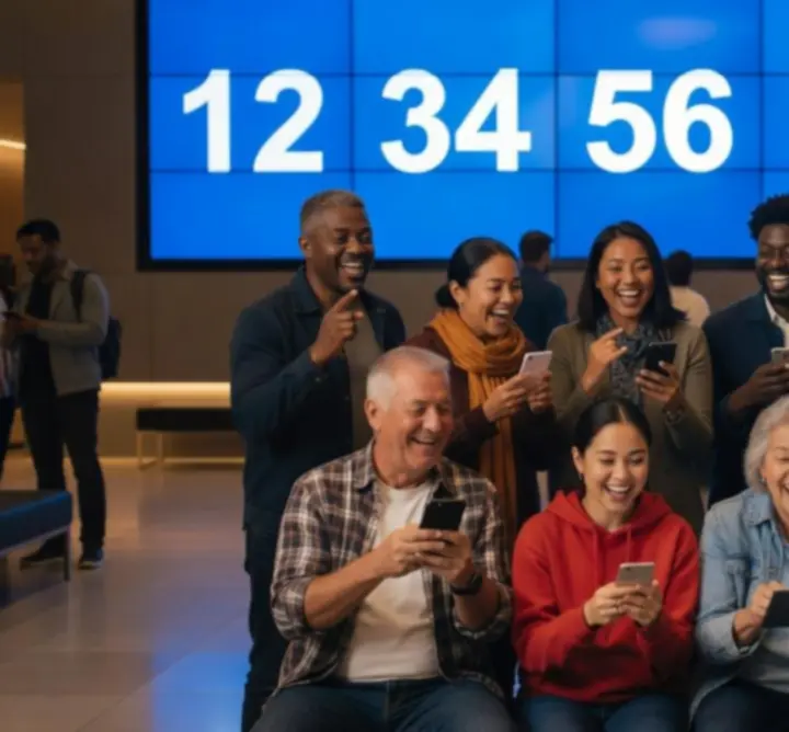 Announcement of lotto results on a digital screen
